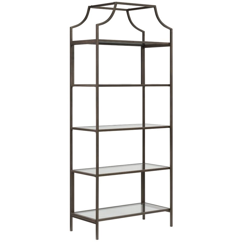 sauder international lux 5 shelf metal framed glass bookcase in bronze