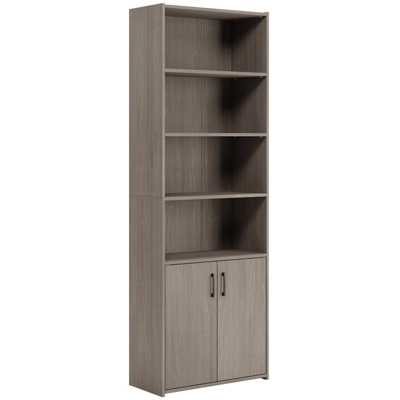 Sauder Beginnings Engineered Wood Bookcase with Doors in Silver
