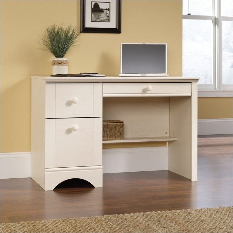 Sauder Computer Desk Antique White sauder harbor view computer desk in antiqued white 401685