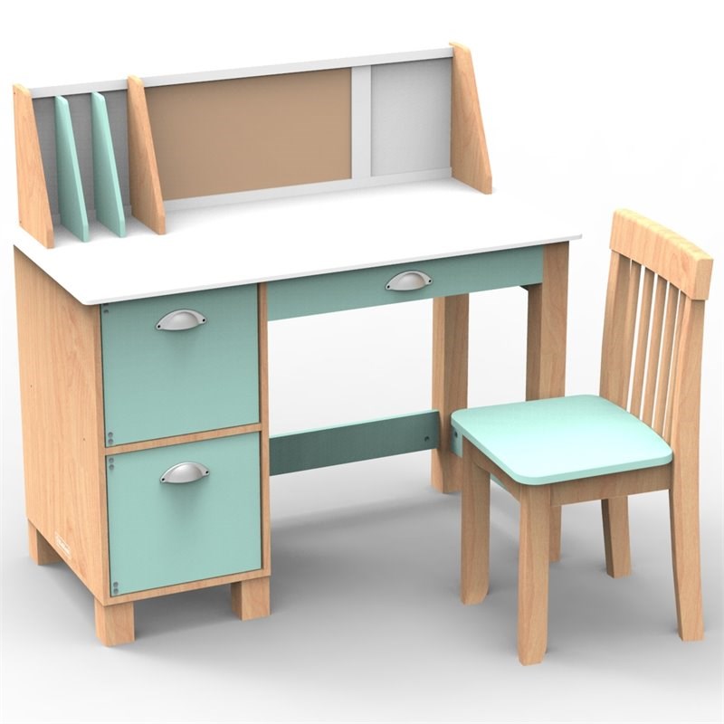 Kidkraft Wooden Study Desk With Chair With Bulletin Board In Mint dxg