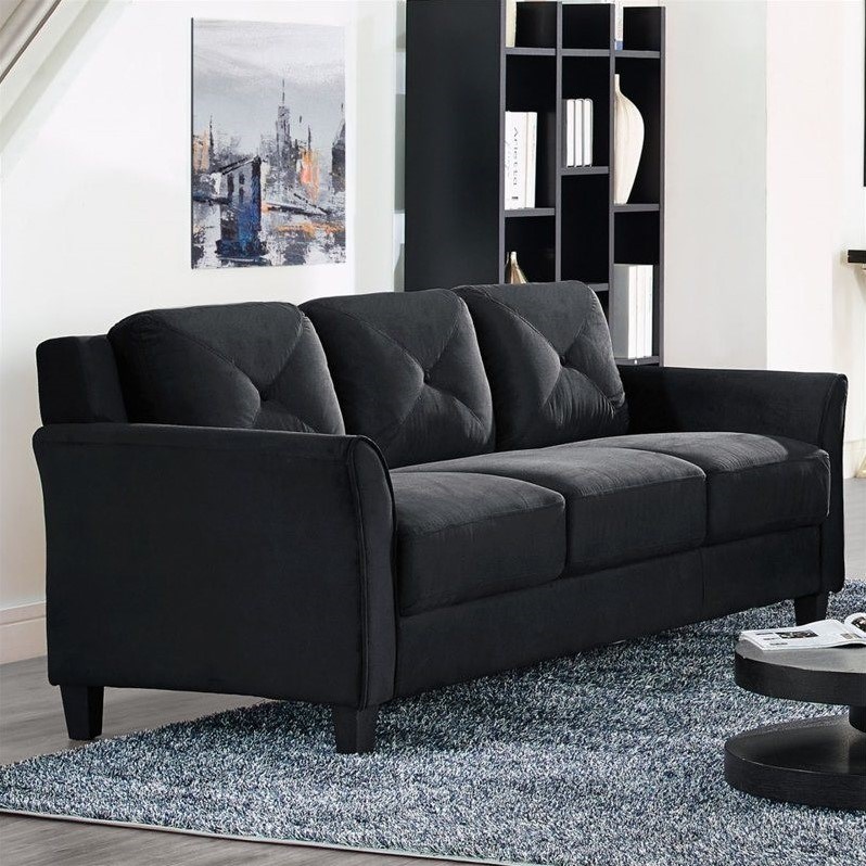 lifestyle solutions hartford sofa in black microfiber upholstery