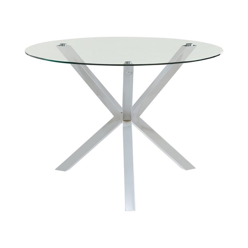 Coaster Vance Round Glass Top Dining Table in Chrome Homesquare