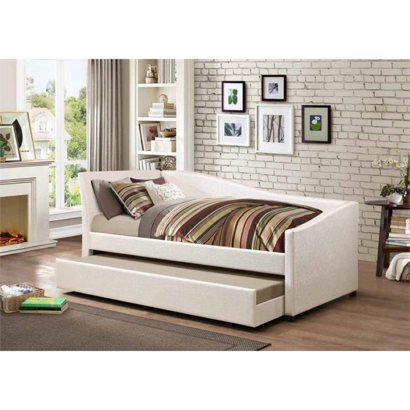 Coaster Faux Leather Upholstered Twin Daybed with Trundle in Ivory