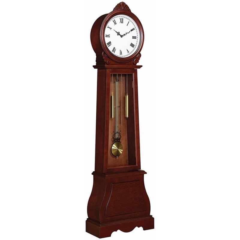 Coaster Grandfather Clock with Chime in Reddish Brown Homesquare