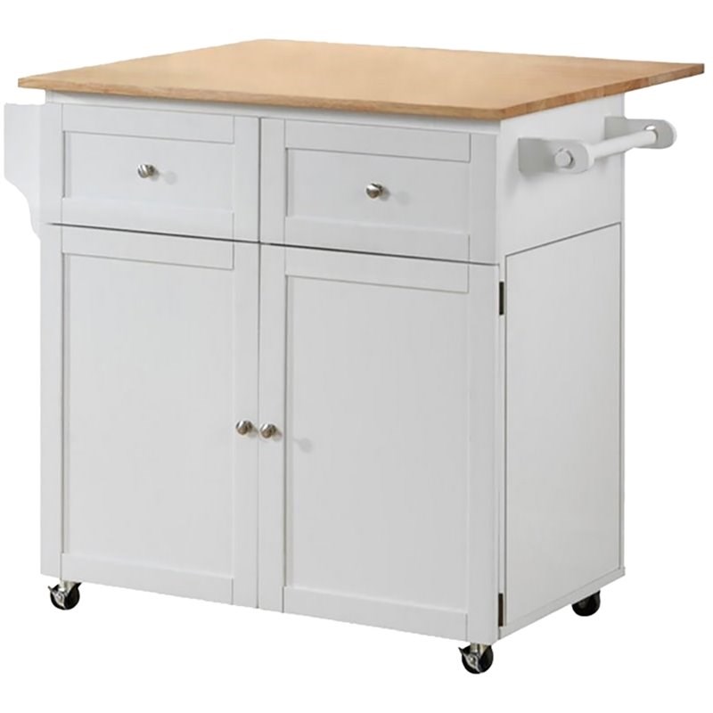 Coaster Kitchen Cart with Drop Leaf in Natural Brown and White Homesquare