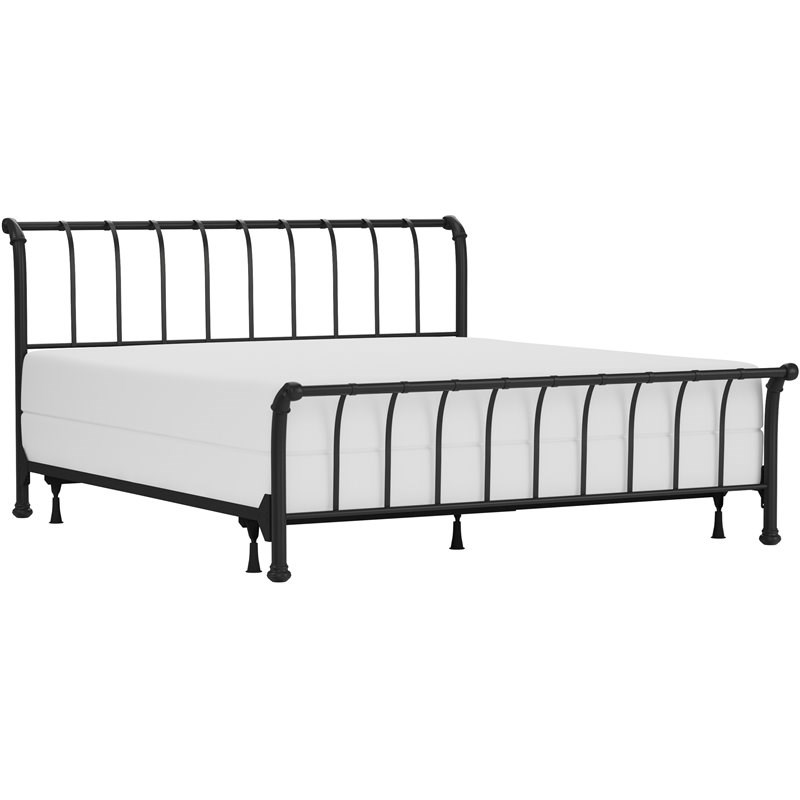 Hillsdale Janis King Metal Sleigh Spindle Bed in Textured Black
