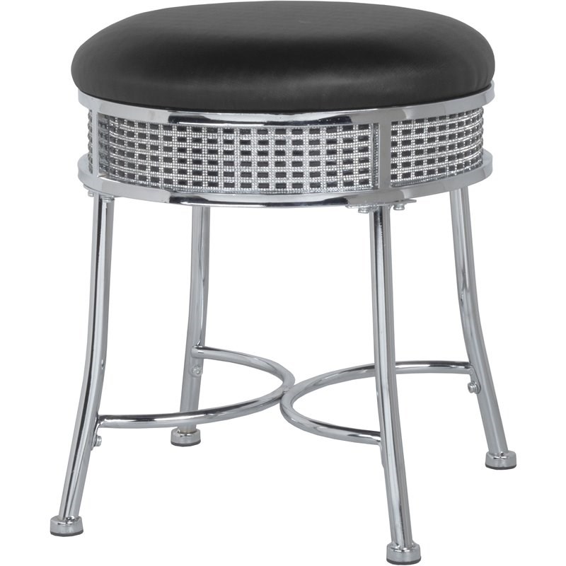 Hillsdale Venice Backless Chrome Metal Vanity Stool with Black Faux Crystals Homesquare