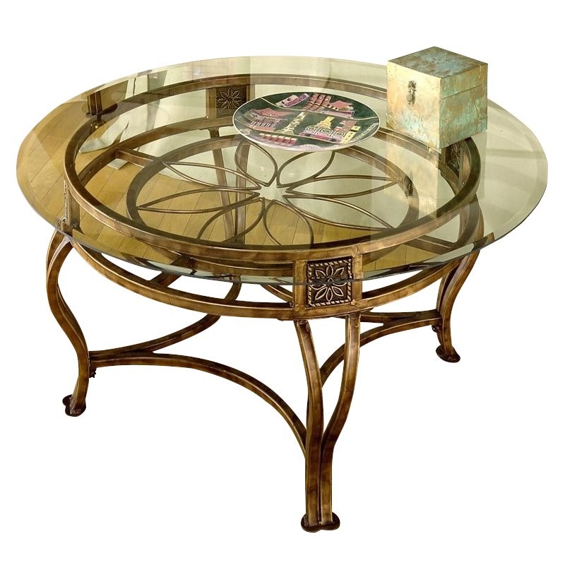Hillsdale Scottsdale Round Glass Top Coffee Table in Brown Rust Finish