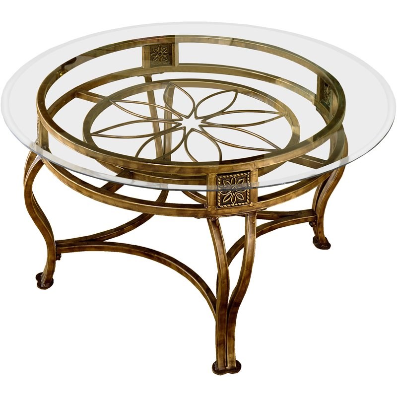 Round Glass Coffee Table Sets Hillsdale Scottsdale Round Glass Top Coffee Table in Brown Rust Finish