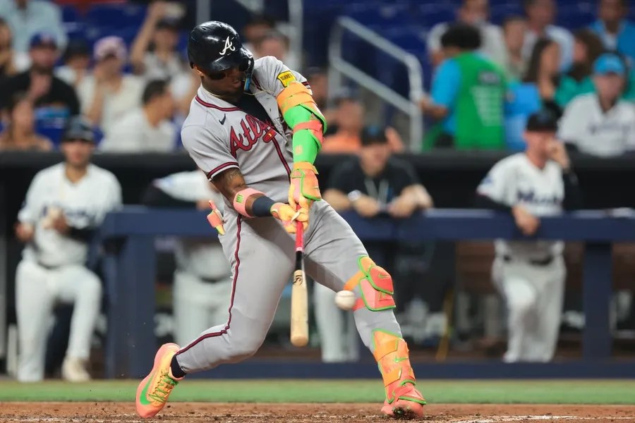 Deadspin | Braves’ Ronald Acuna Jr. leaves game with pain in thumb  May 21, 2026; Miami, Florida, USA; Atlanta Braves right fielder Ronald Acuna (13) hits a two-run single against the Miami Marlins during the fifth inning at loanDepot Park. Mandatory Credit: Sam Navarro-Imagn Images   The Atlanta Braves pulled right fielder Ronald Acuna Jr. in the sixth inning of their Thursday game against the Miami Marlins due to a thumb injury.  The Braves posted on social media that Acuna was taken out “as a precaution with pain in his left thumb.”  Prior to being replaced by Eli White, Acuna went 2-for-3 with a two-run single as the host Braves built a 6-2 lead over the Marlins.   That pushed Acuna to 4-for-11 (.364) with five runs in three games since being reinstated from the injured list on Monday. The five-time All-Star had missed 14 games because of a left hamstring injury.  In 37 games this season, the 28-year-old Venezuela native has posted a .261/.370/.384 slash line with two home runs, 11 RBIs and seven stolen bases. His .754 OPS ranks as the second-worst of his nine-year career — trailing only his 2024 campaign that ended in May due to a torn ACL in his left knee.  –Field Level Media    #Deadspin #Braves #Ronald #Acuna #leaves #game #pain #thumb