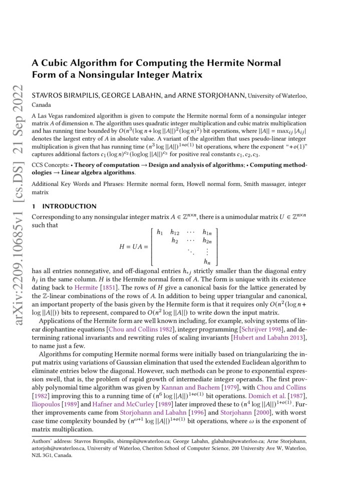 A cubic algorithm for computing the Hermite normal form of a