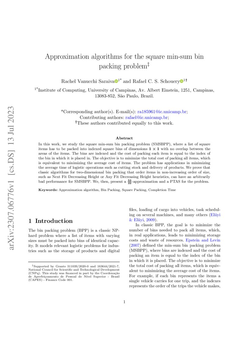 Approximation algorithms for the square minsum bin packing problem DeepAI