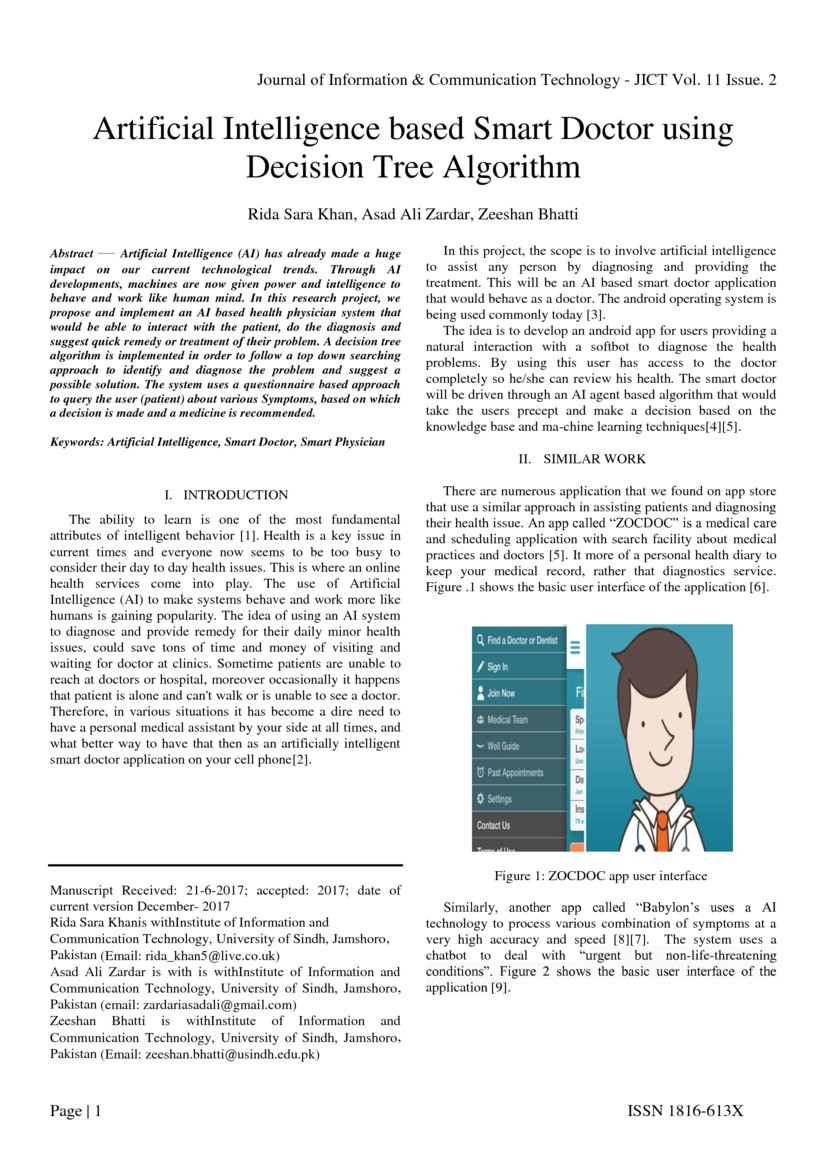 Artificial Intelligence based Smart Doctor using Decision Tree