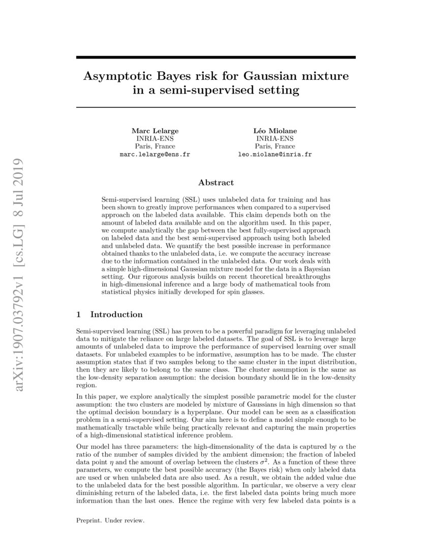 Asymptotic Bayes risk for Gaussian mixture in a semisupervised setting