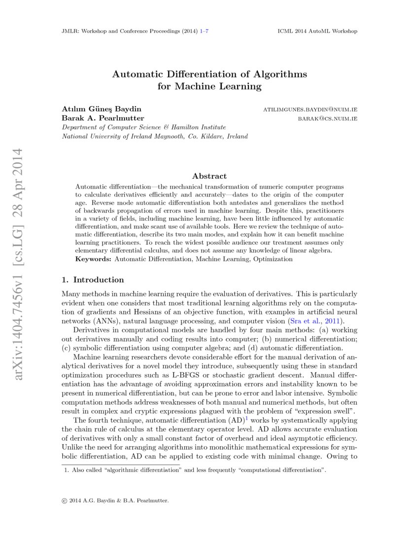Automatic Differentiation of Algorithms for Machine Learning DeepAI