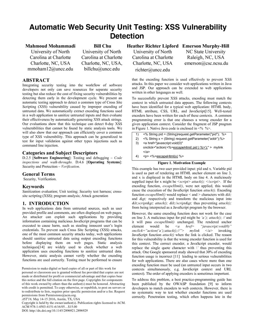Automatic  Security Unit Testing XSS Vulnerability Detection DeepAI