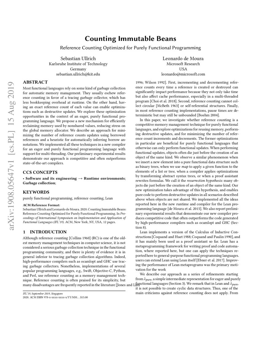 Counting Immutable Beans Reference Counting Optimized for Purely Functional Programming DeepAI