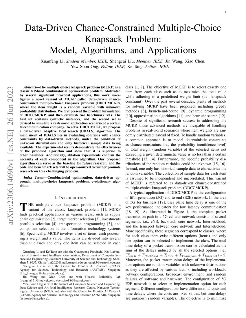 DataDriven ChanceConstrained MultipleChoice Knapsack Problem Model