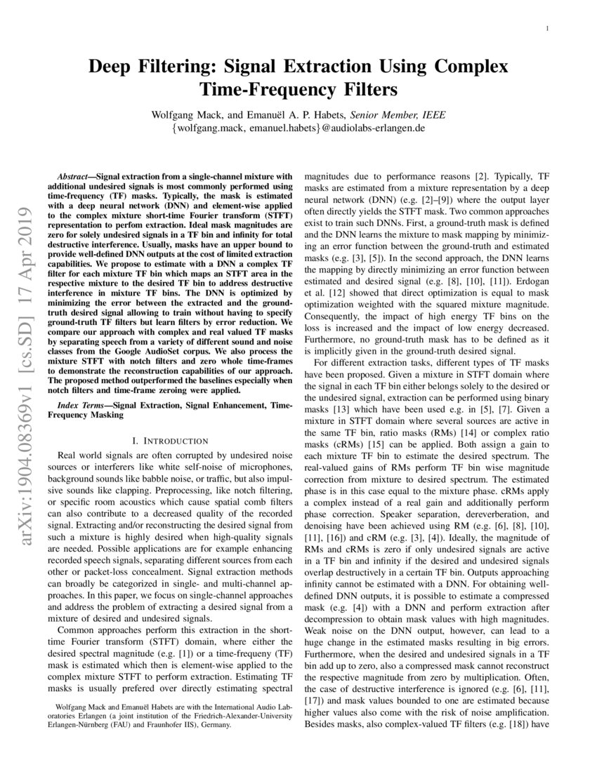 Deep Filtering Signal Extraction Using Complex TimeFrequency Filters