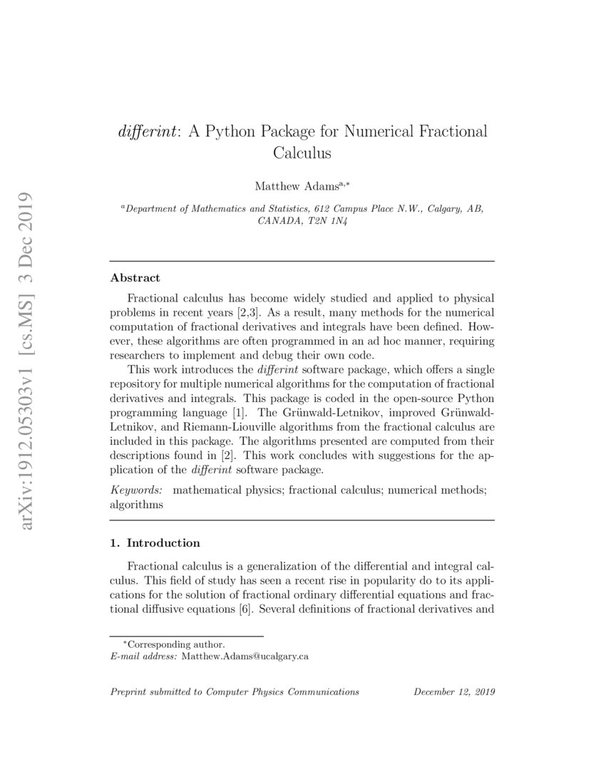 differint A Python Package for Numerical Fractional