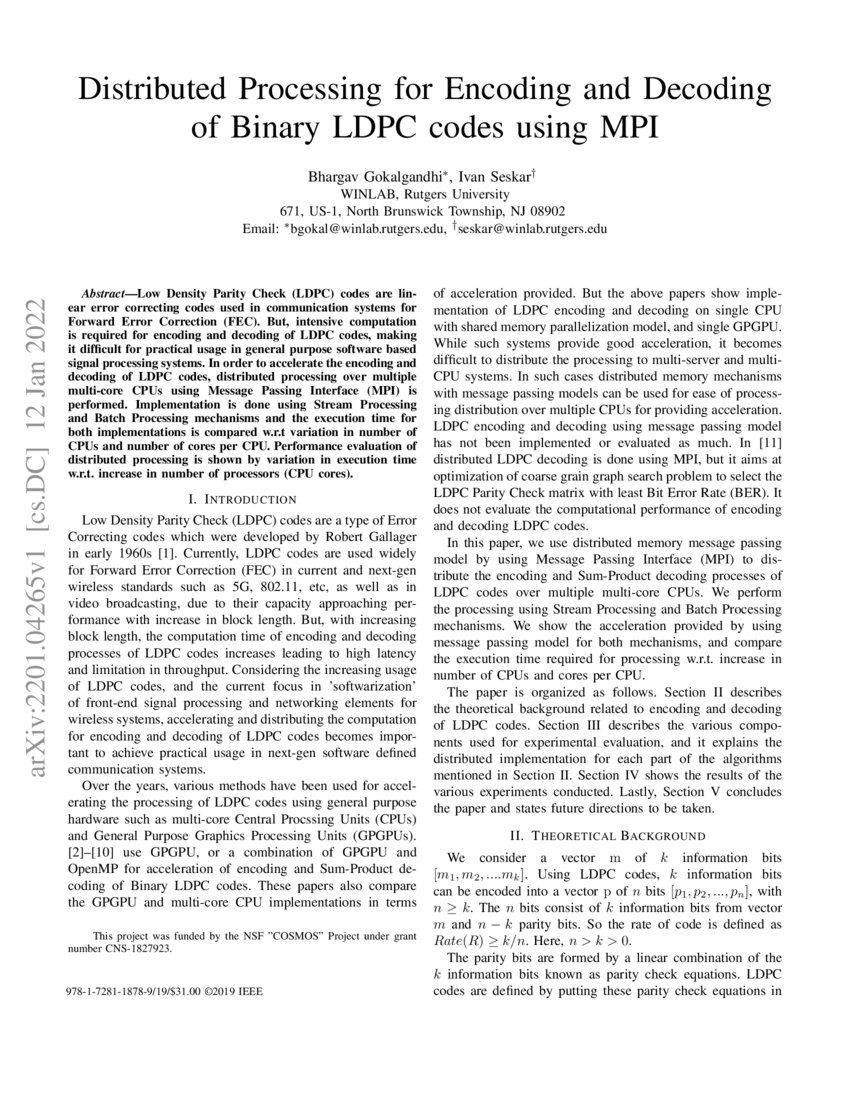 Distributed Processing for Encoding and Decoding of Binary LDPC codes