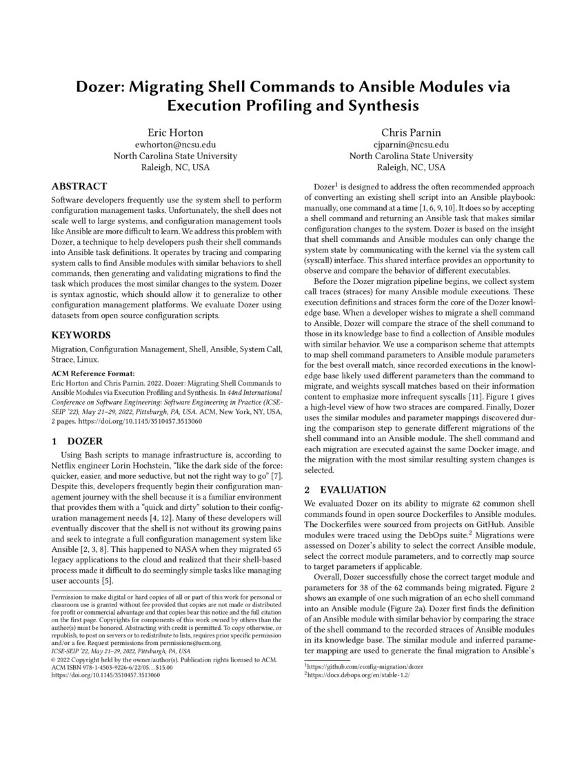 Dozer Migrating Shell Commands to Ansible Modules via Execution
