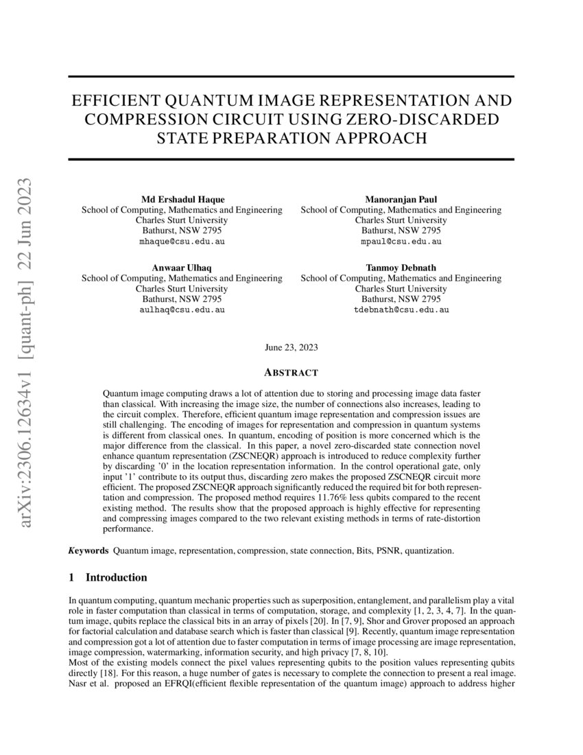 Efficient quantum image representation and compression circuit using