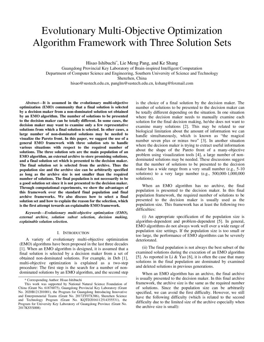 Evolutionary MultiObjective Optimization Algorithm Framework with