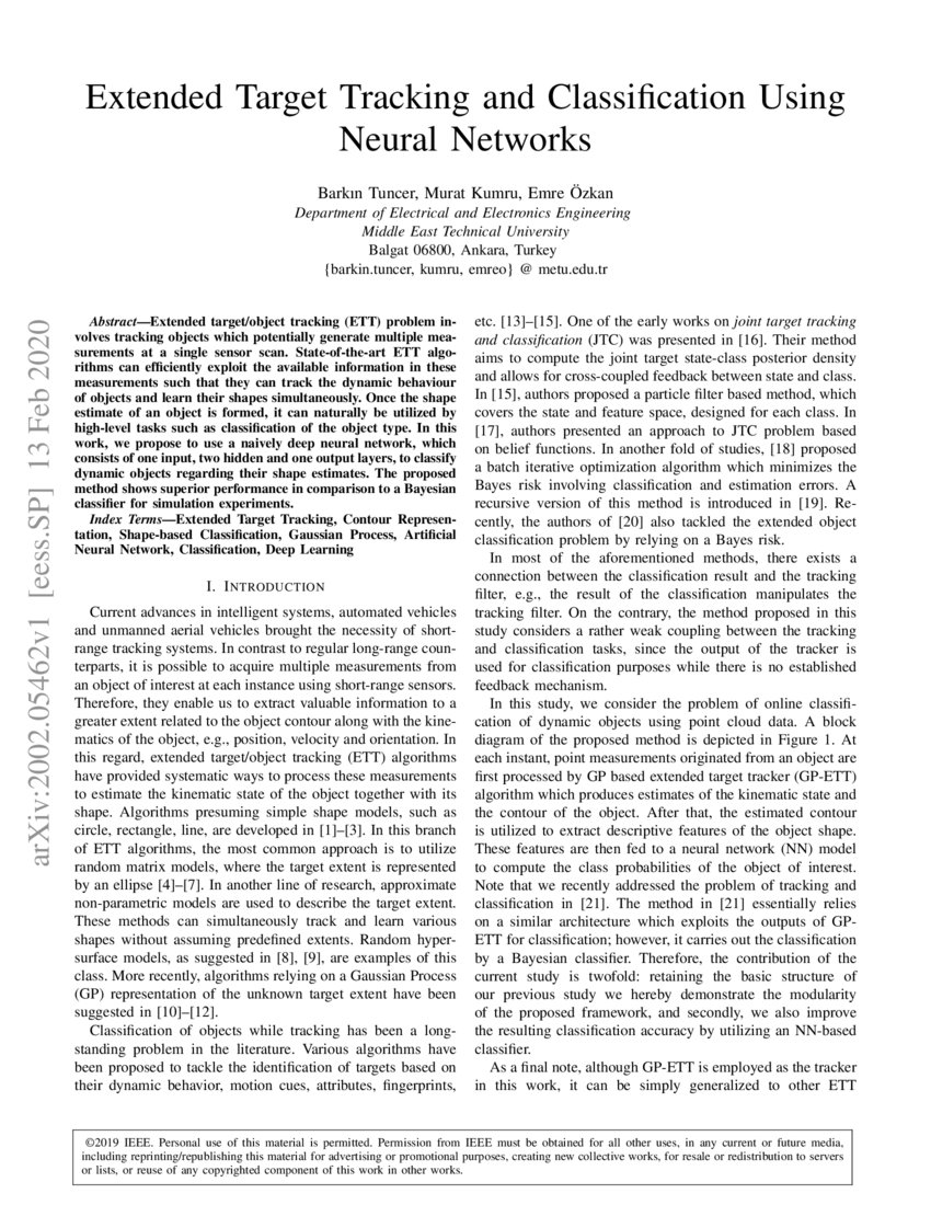 Extended Target Tracking and Classification Using Neural Networks DeepAI