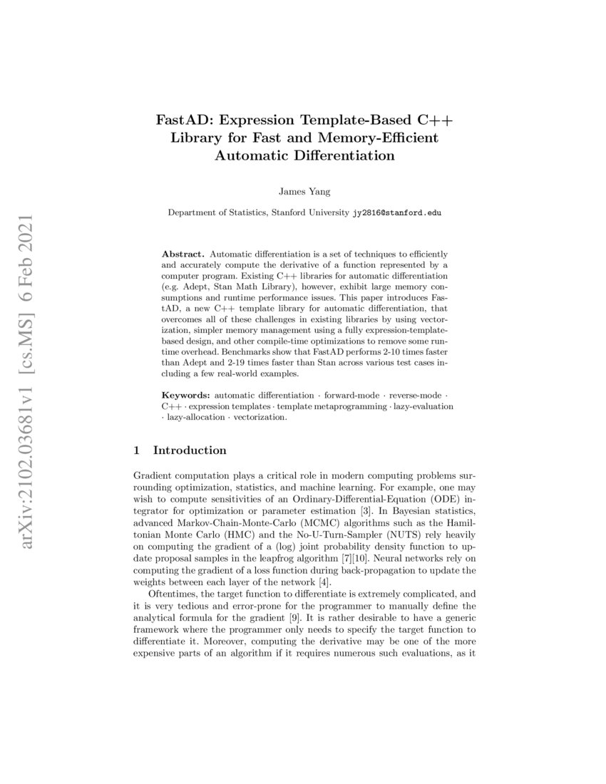 FastAD Expression TemplateBased C++ Library for Fast and Memory
