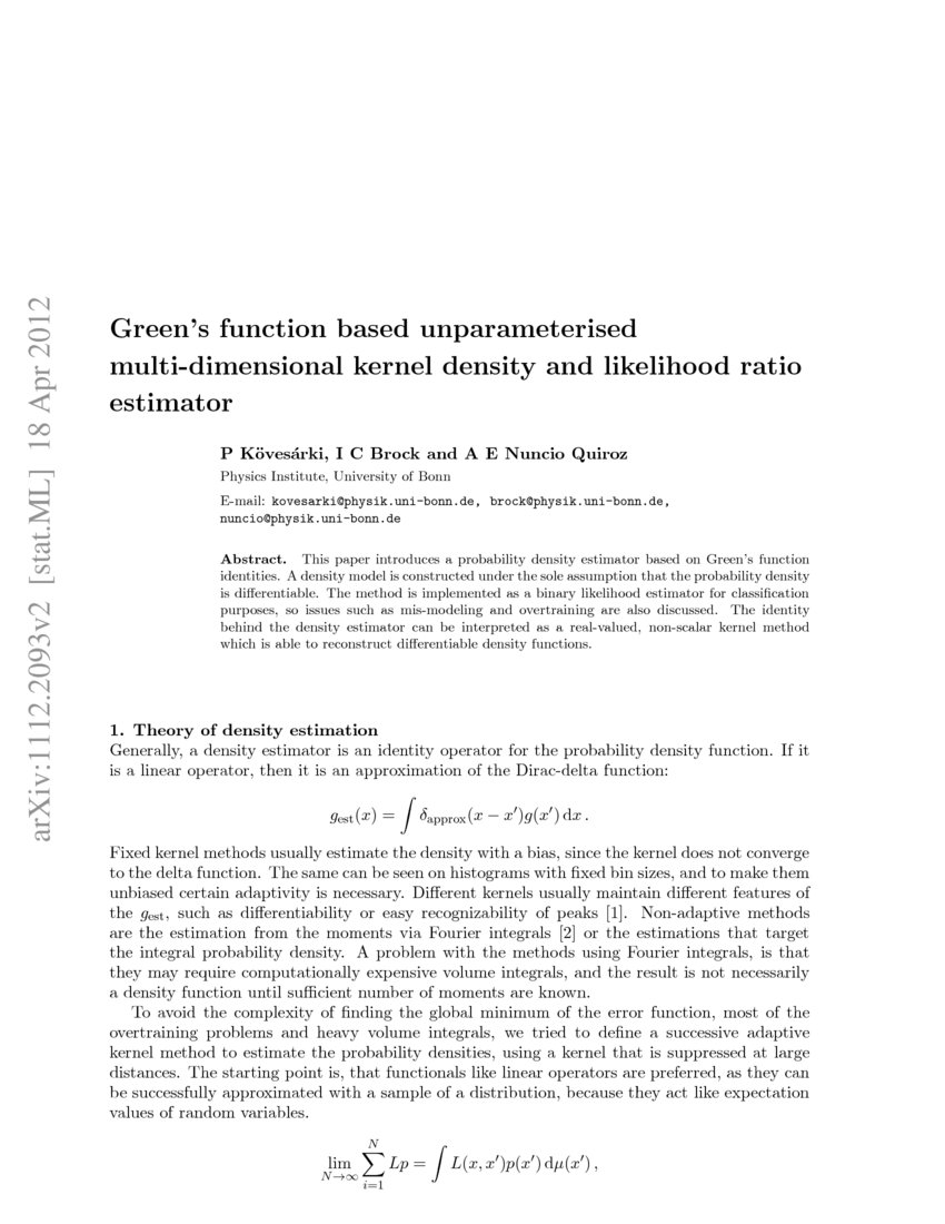 Green's function based unparameterised multidimensional kernel density