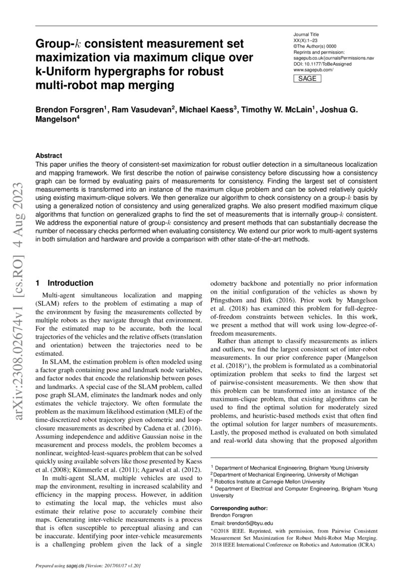 Groupk consistent measurement set maximization via maximum clique over