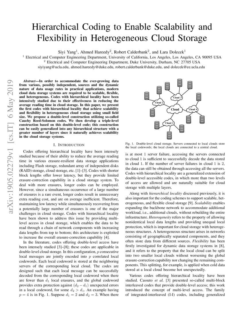 Hierarchical Coding to Enable Scalability and Flexibility in Heterogeneous Cloud Storage DeepAI