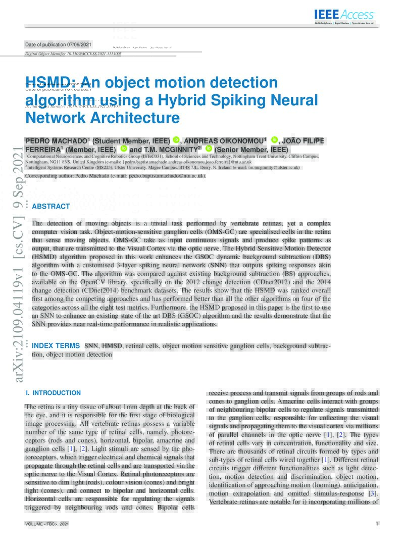 HSMD An object motion detection algorithm using a Hybrid Spiking