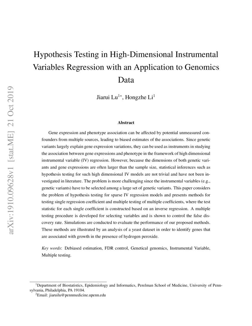 Hypothesis Testing in HighDimensional Instrumental Variables