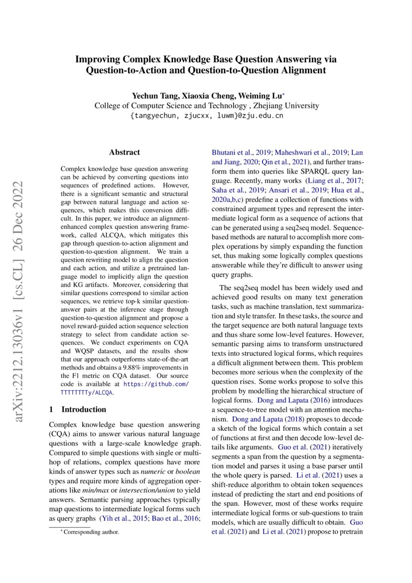 Improving Complex Knowledge Base Question Answering via Questionto