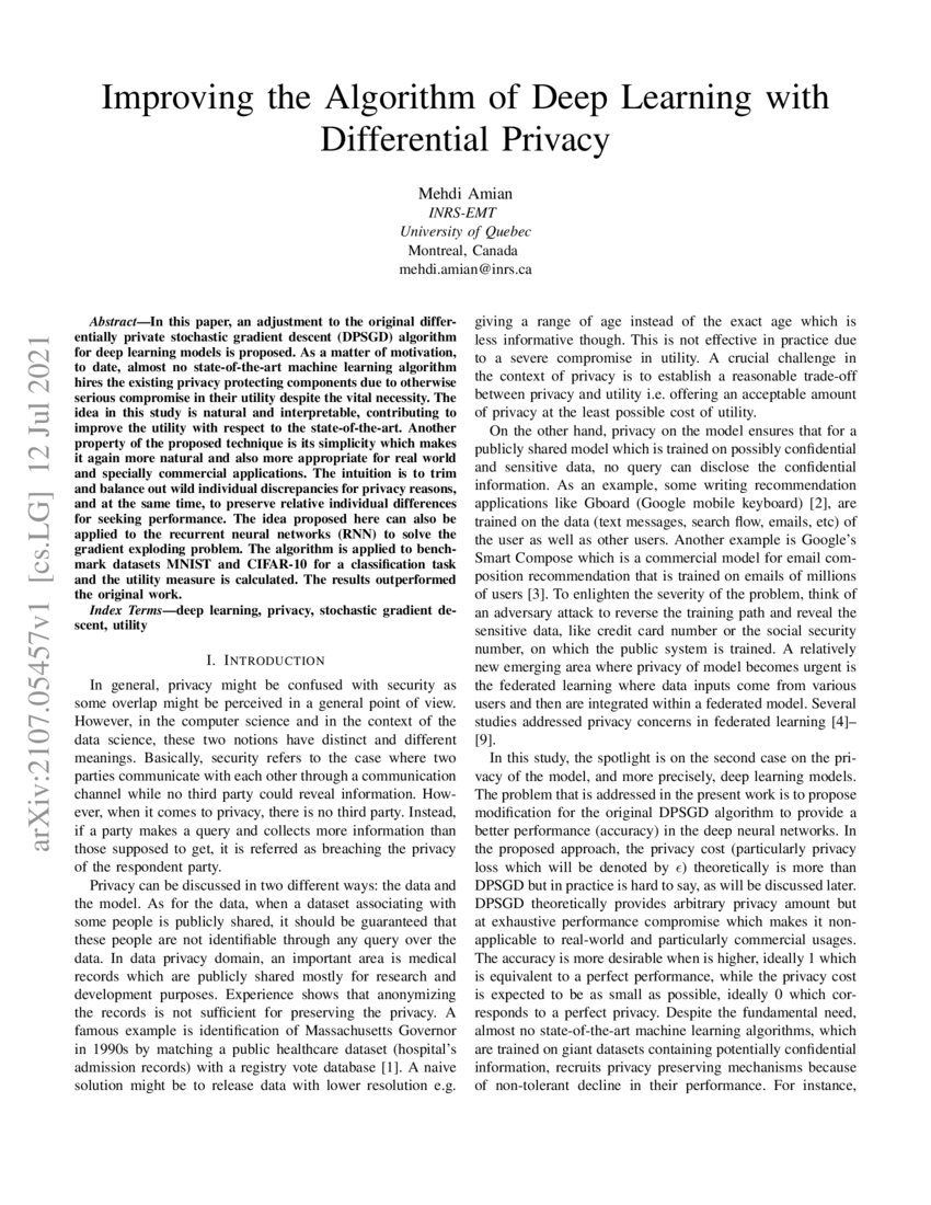 Improving the Algorithm of Deep Learning with Differential Privacy DeepAI