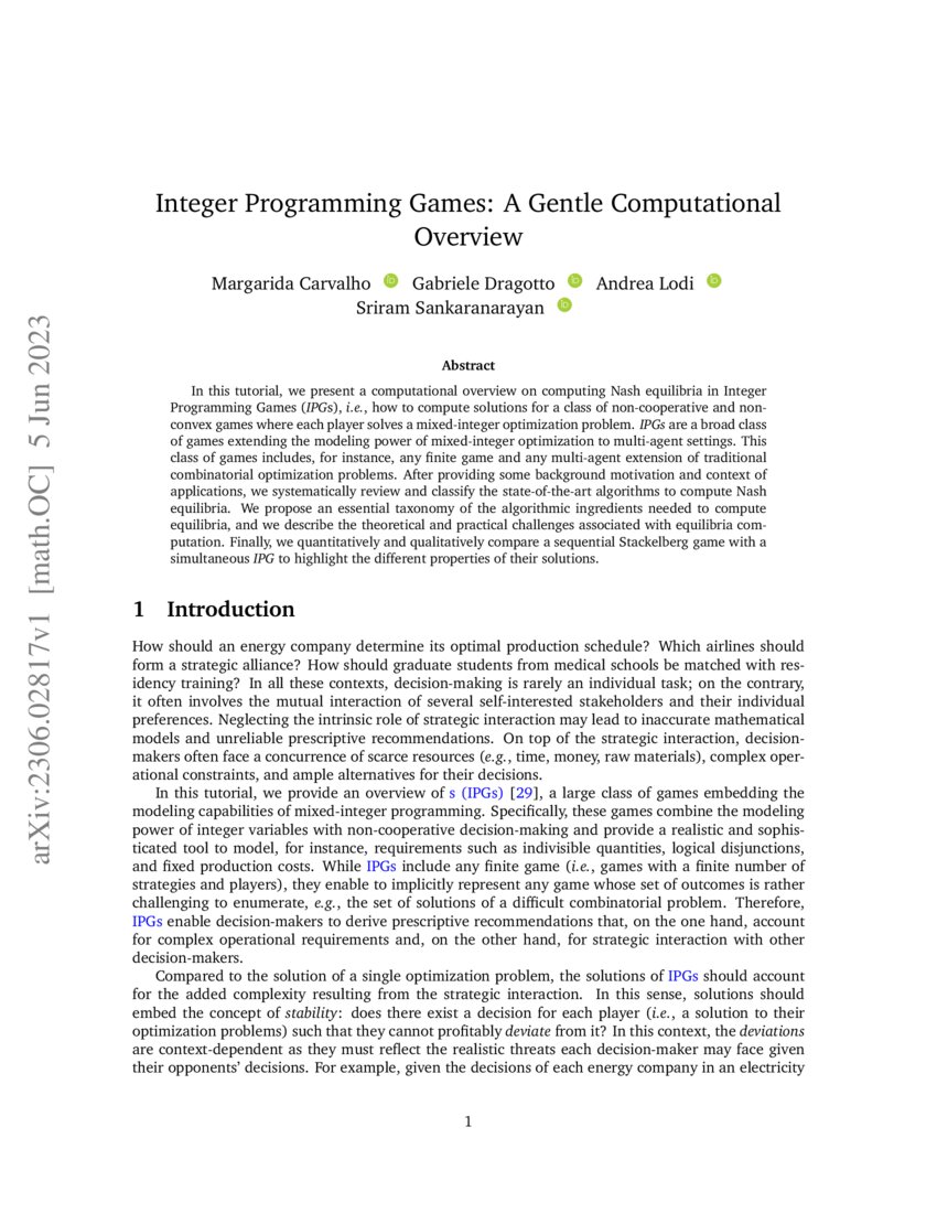 Integer Programming Games A Gentle Computational Overview DeepAI