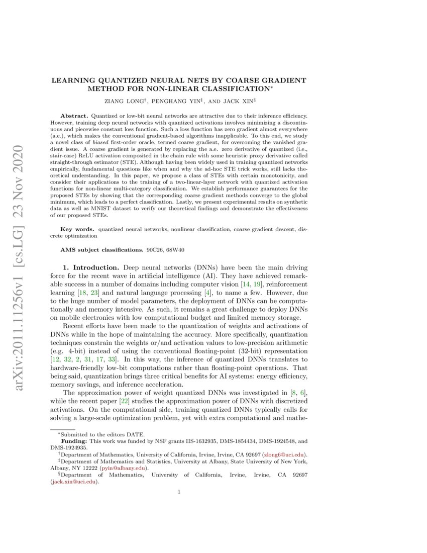 Learning Quantized Neural Nets by Coarse Gradient Method for