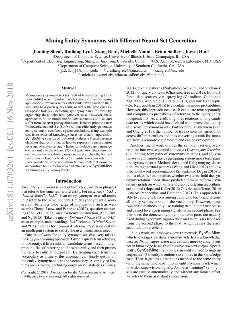 Mining Entity Synonyms with Efficient Neural Set