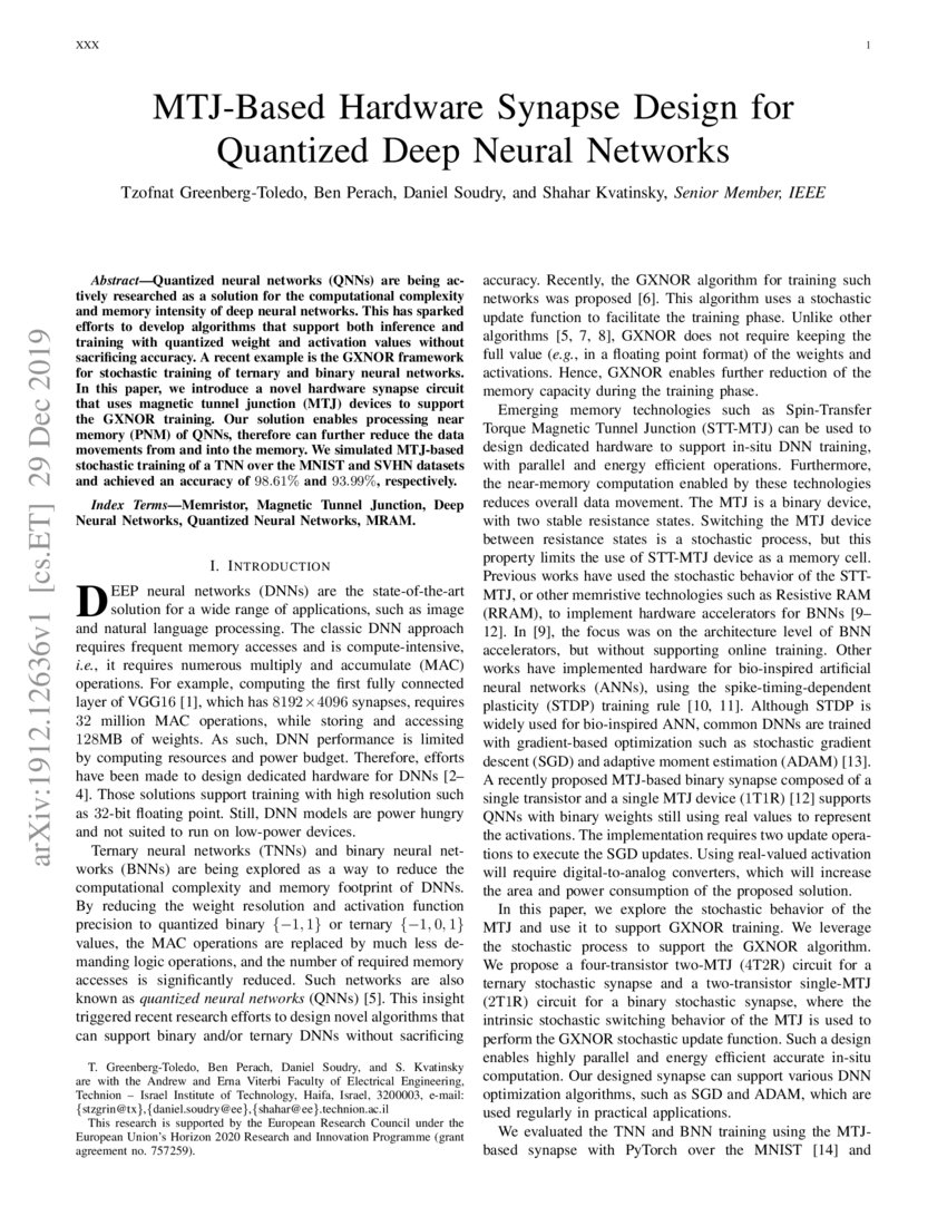 MTJBased Hardware Synapse Design for Quantized Deep Neural Networks