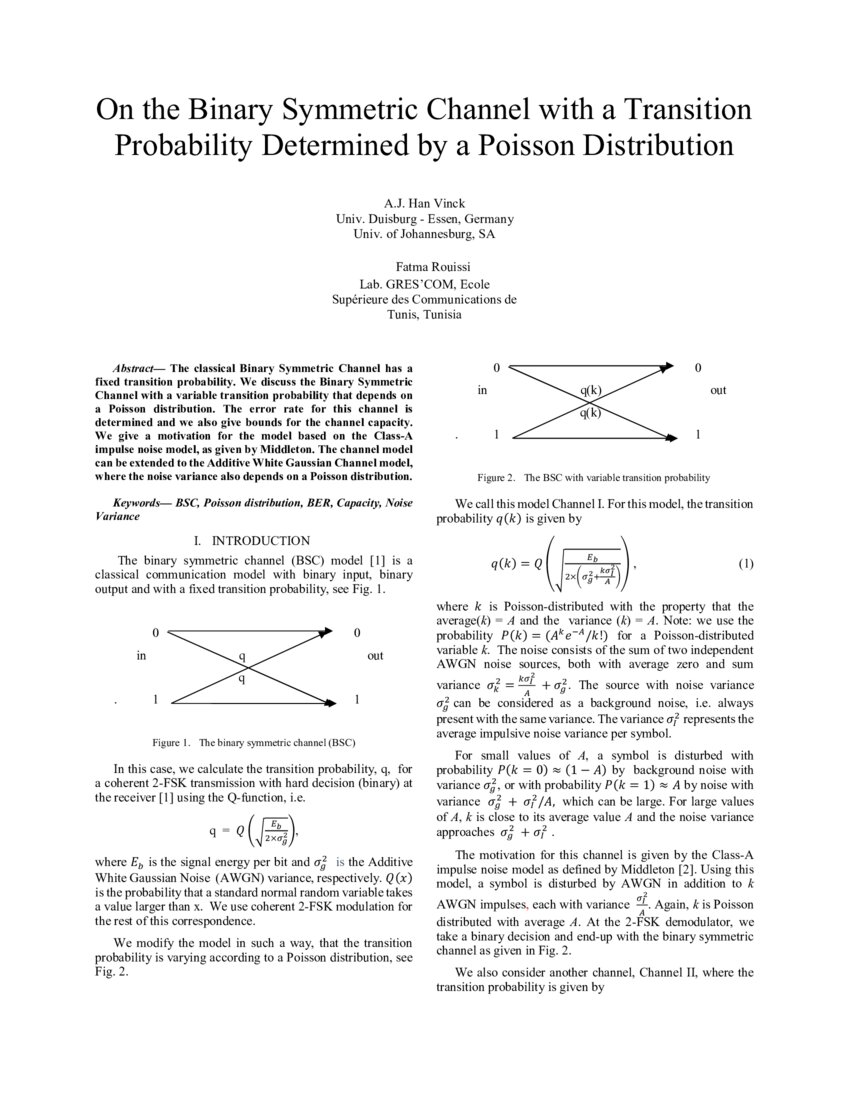 On the Binary Symmetric Channel with a Transition Probability