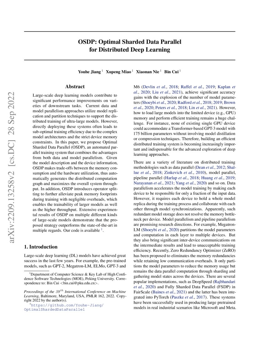 OSDP Optimal Sharded Data Parallel for Distributed Deep Learning DeepAI