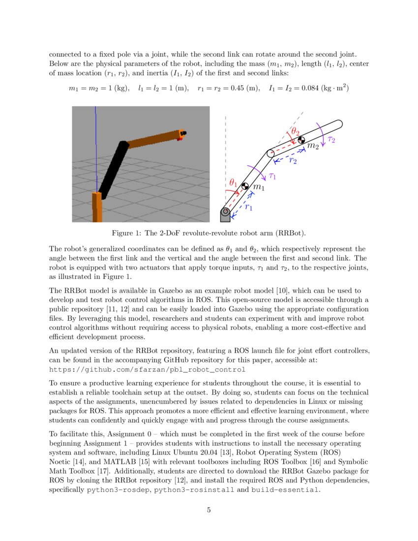 ProjectBased Learning for Robot Control Theory A Robot Operating