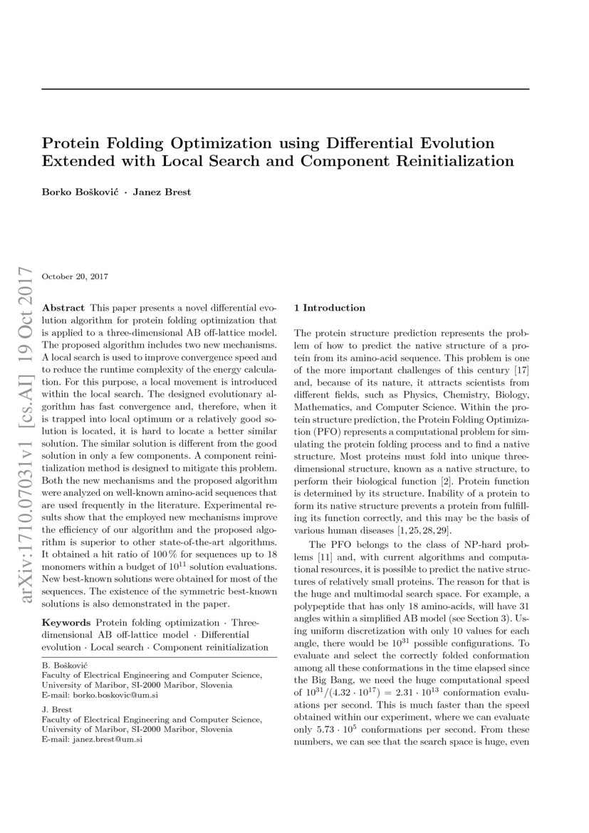 Protein Folding Optimization using Differential Evolution Extended with Local Search and