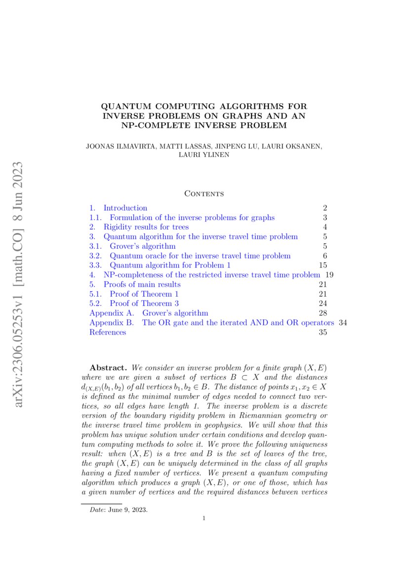 Quantum computing algorithms for inverse problems on graphs and an inverse problem