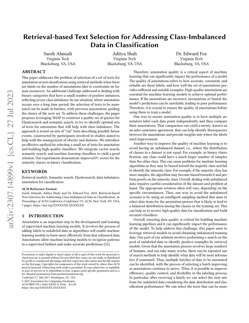Retrievalbased Text Selection for Addressing ClassImbalanced Data in
