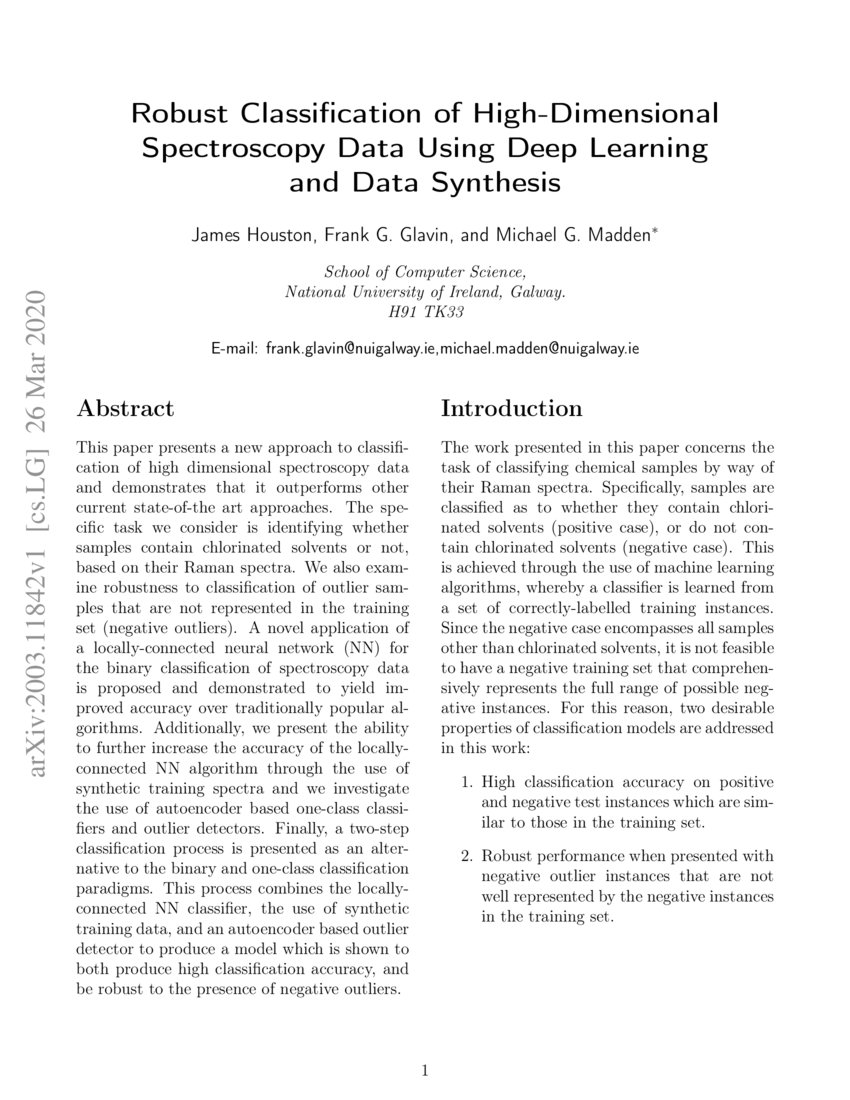 Robust Classification of HighDimensional Spectroscopy Data Using Deep