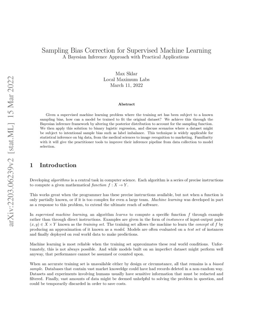 Sampling Bias Correction for Supervised Machine Learning A Bayesian