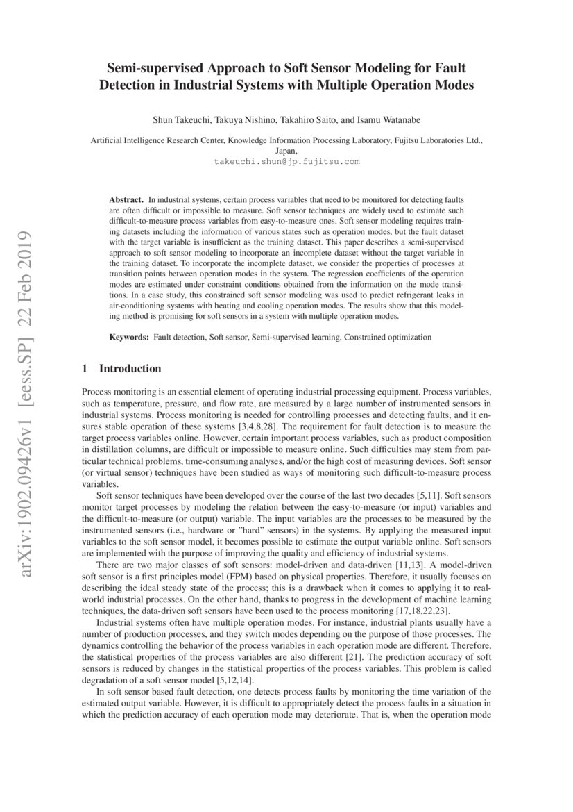 Semisupervised Approach to Soft Sensor Modeling for Fault Detection in